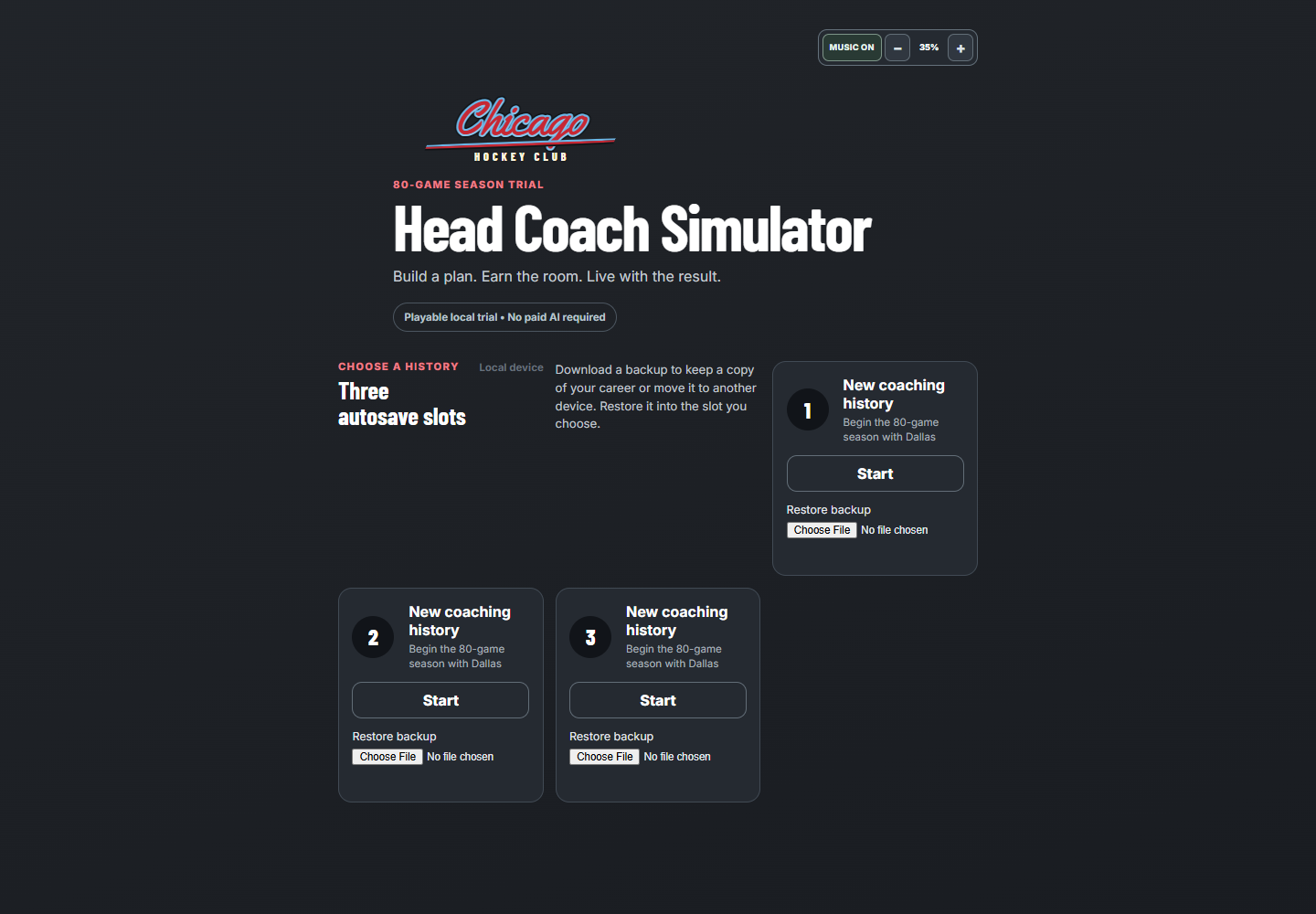 CHHC Simulator career menu